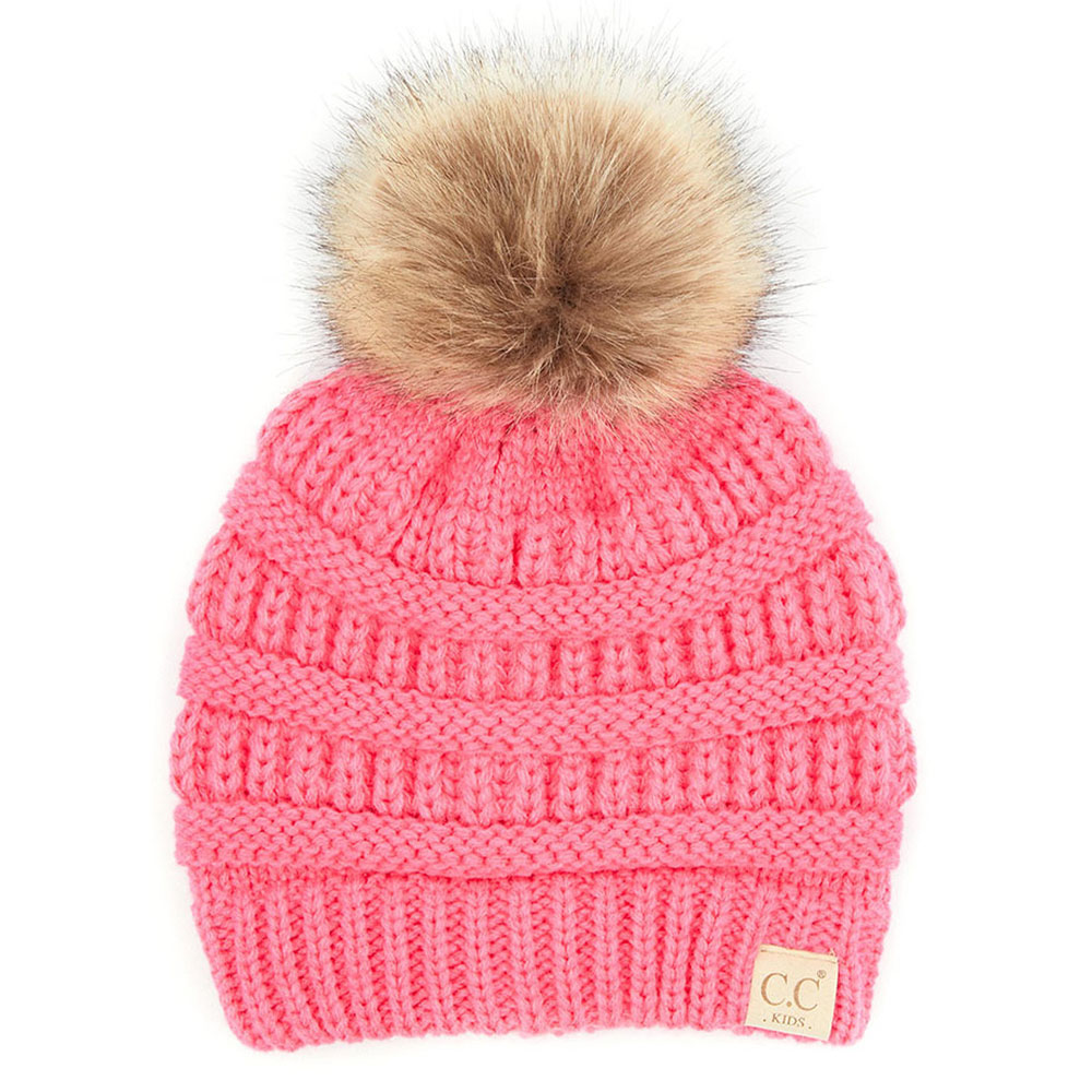 C.C kids solid ribbed beanie with pom