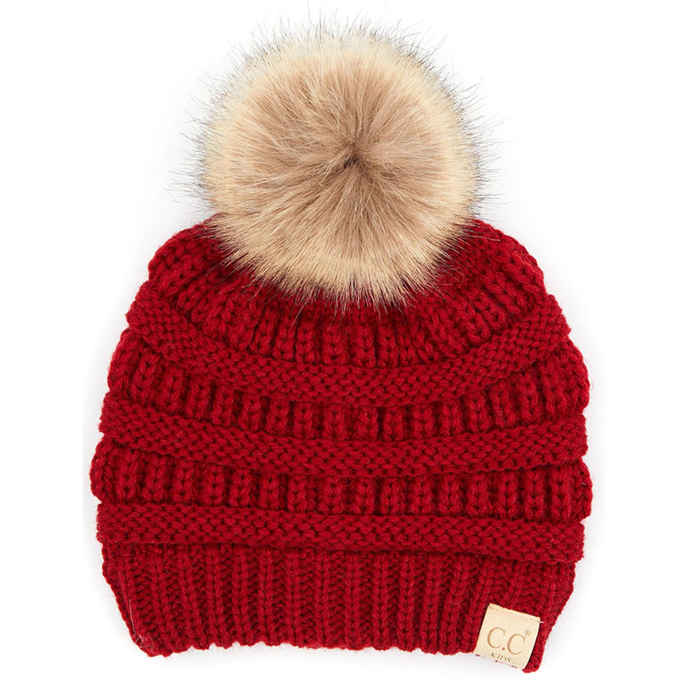 C.C kids solid ribbed beanie with pom