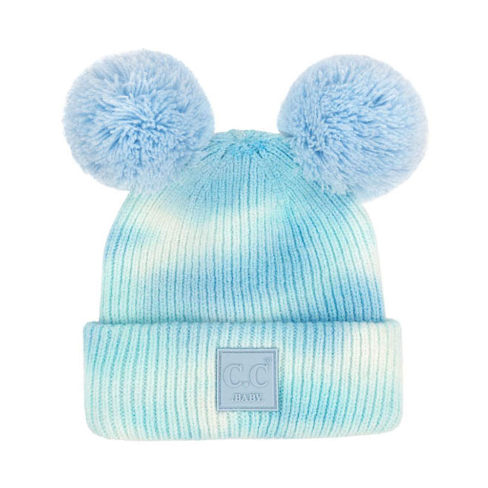 C.C Tie Dye Baby Beanie with Rubber Patch and Double Yarn Pom