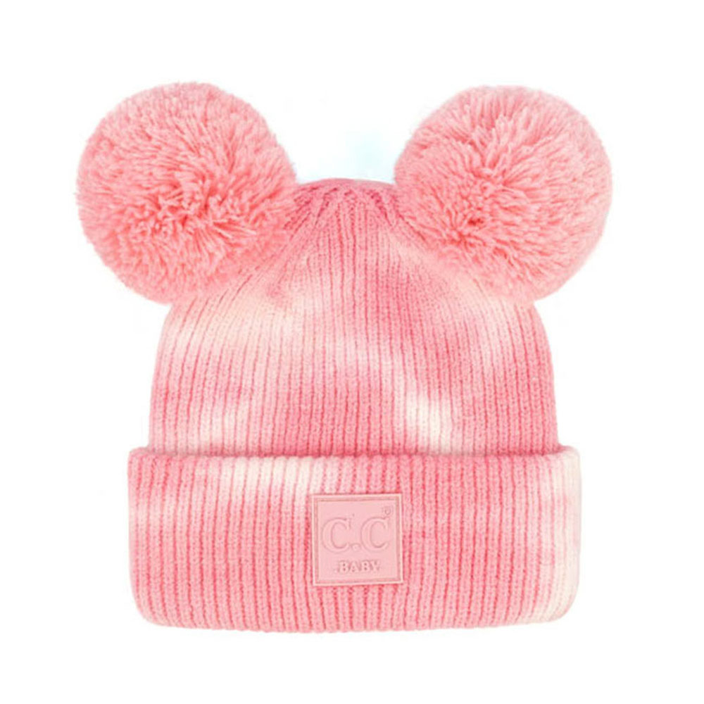 C.C Tie Dye Baby Beanie with Rubber Patch and Double Yarn Pom