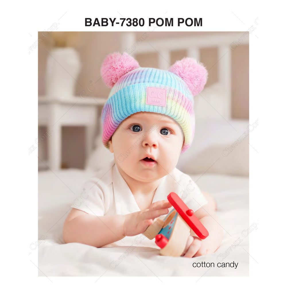 C.C Tie Dye Baby Beanie with Rubber Patch and Double Yarn Pom - Image 2