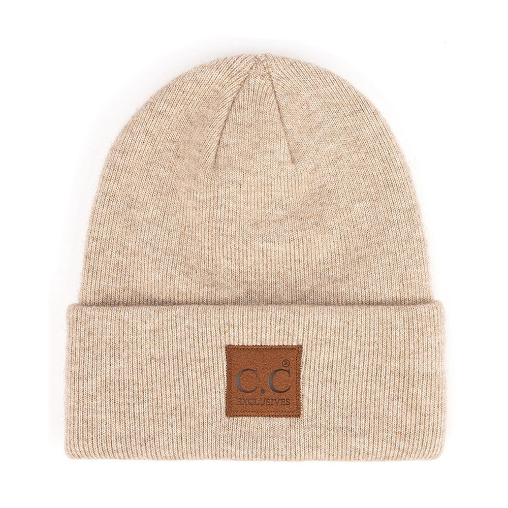 C.C Heather Classic Beanie Hat with C.C Suede Patch