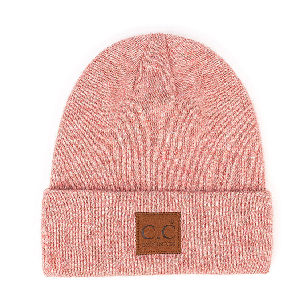 C.C Heather Classic Beanie Hat with C.C Suede Patch
