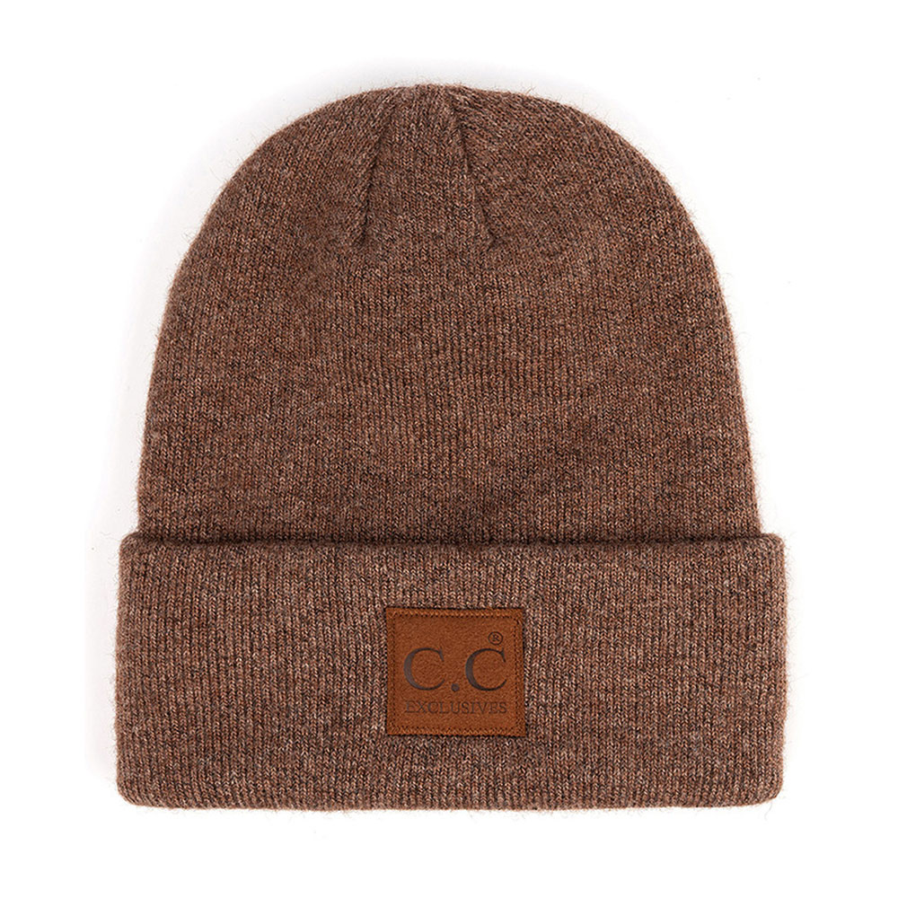 C.C Heather Classic Beanie Hat with C.C Suede Patch