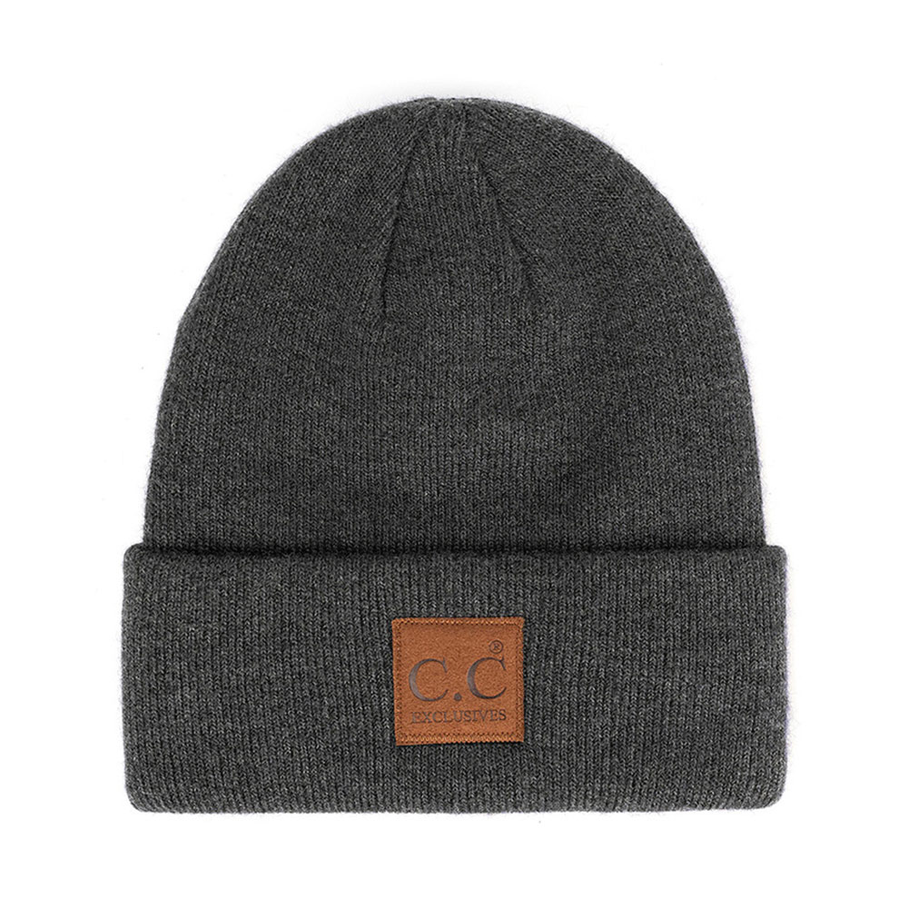 C.C Heather Classic Beanie Hat with C.C Suede Patch