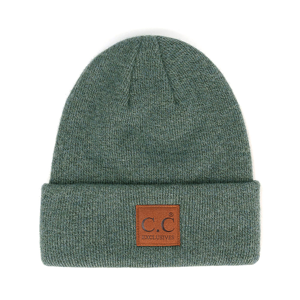 C.C Heather Classic Beanie Hat with C.C Suede Patch