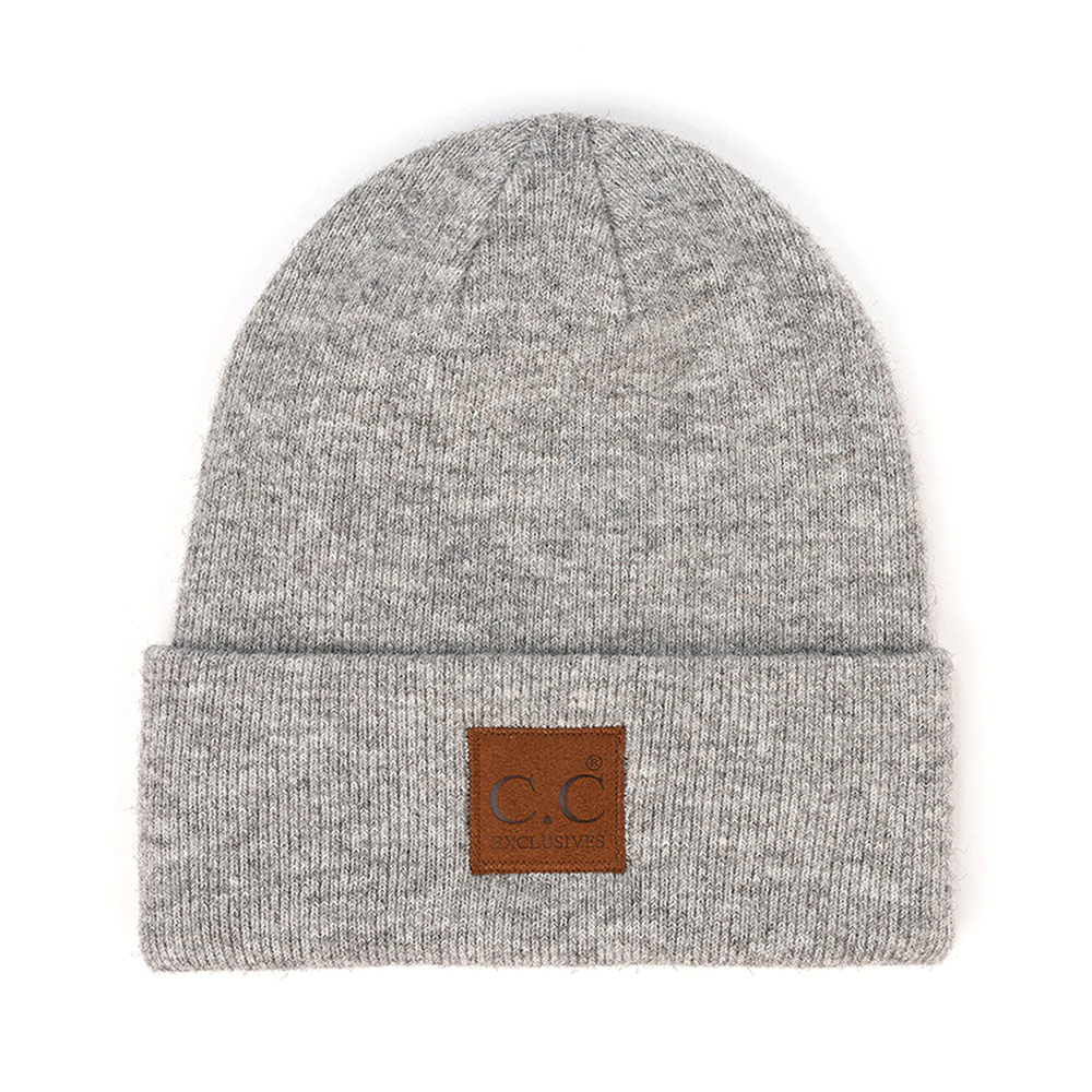 C.C Heather Classic Beanie Hat with C.C Suede Patch