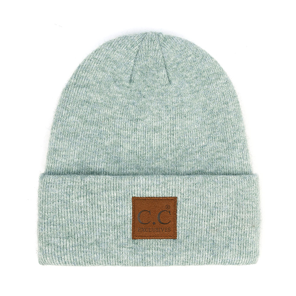 C.C Heather Classic Beanie Hat with C.C Suede Patch