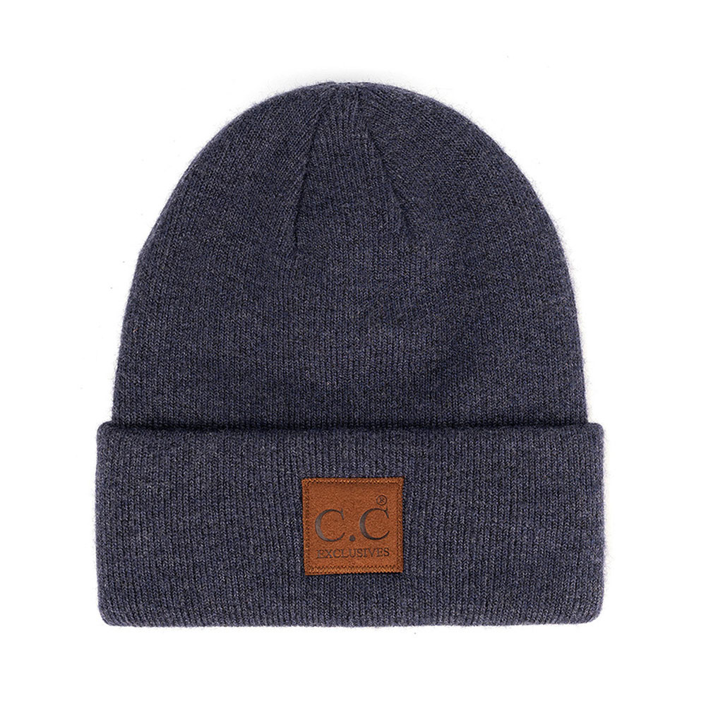 C.C Heather Classic Beanie Hat with C.C Suede Patch