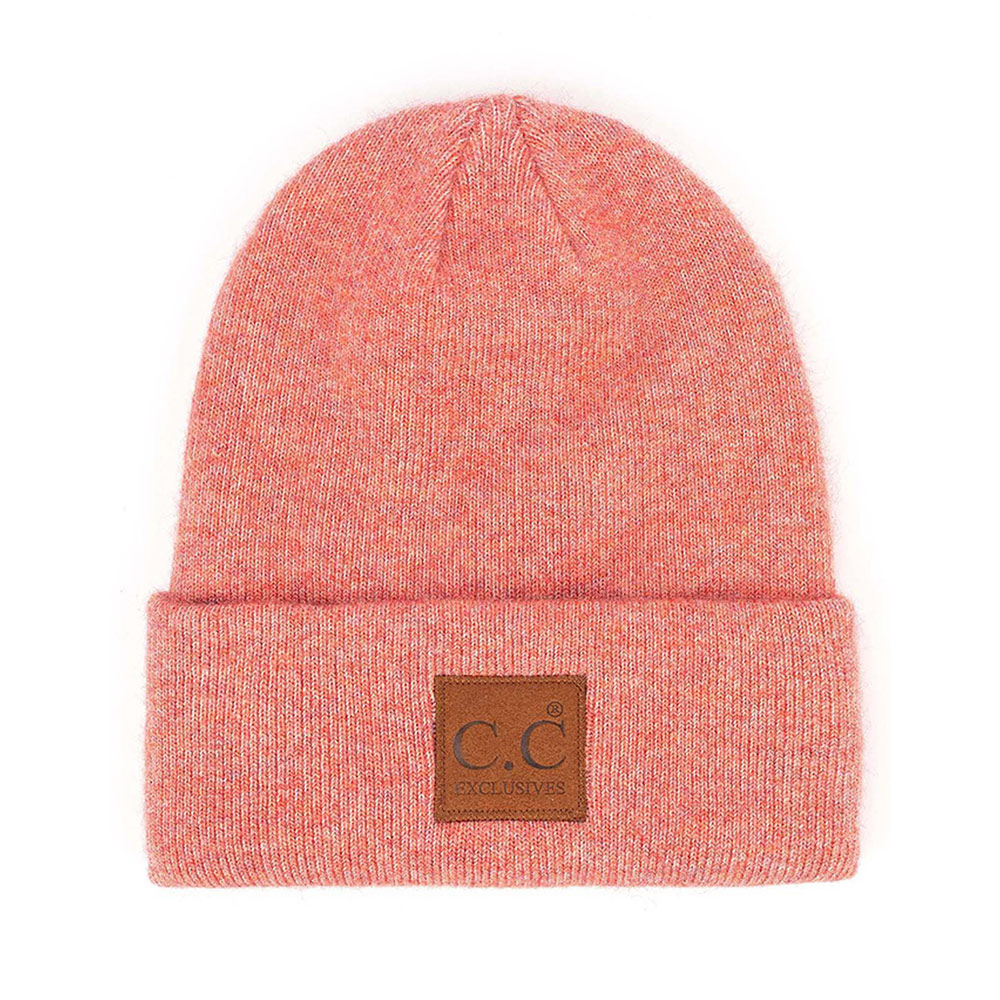 C.C Heather Classic Beanie Hat with C.C Suede Patch