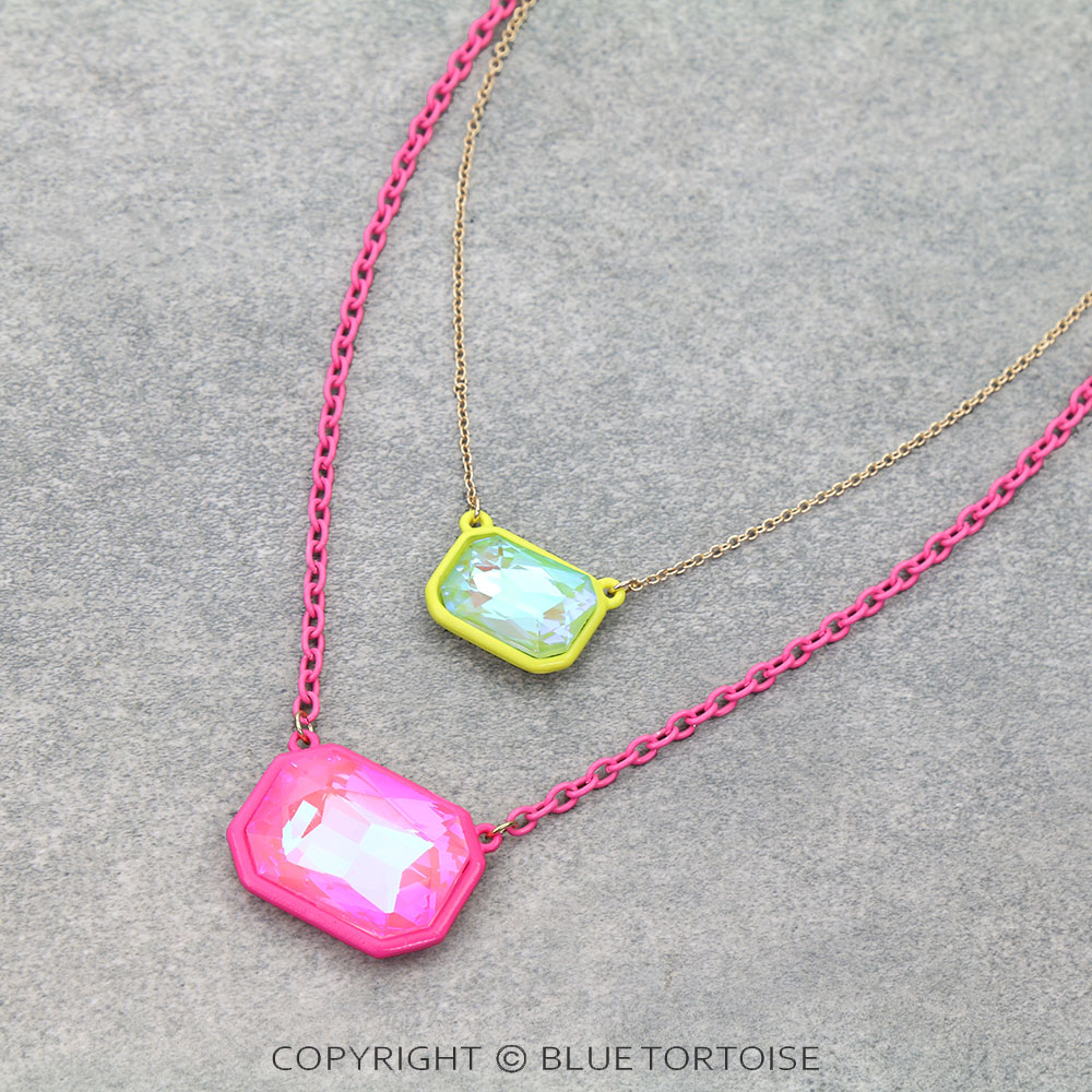 Colored Glass Stone Layered Necklace - Image 3