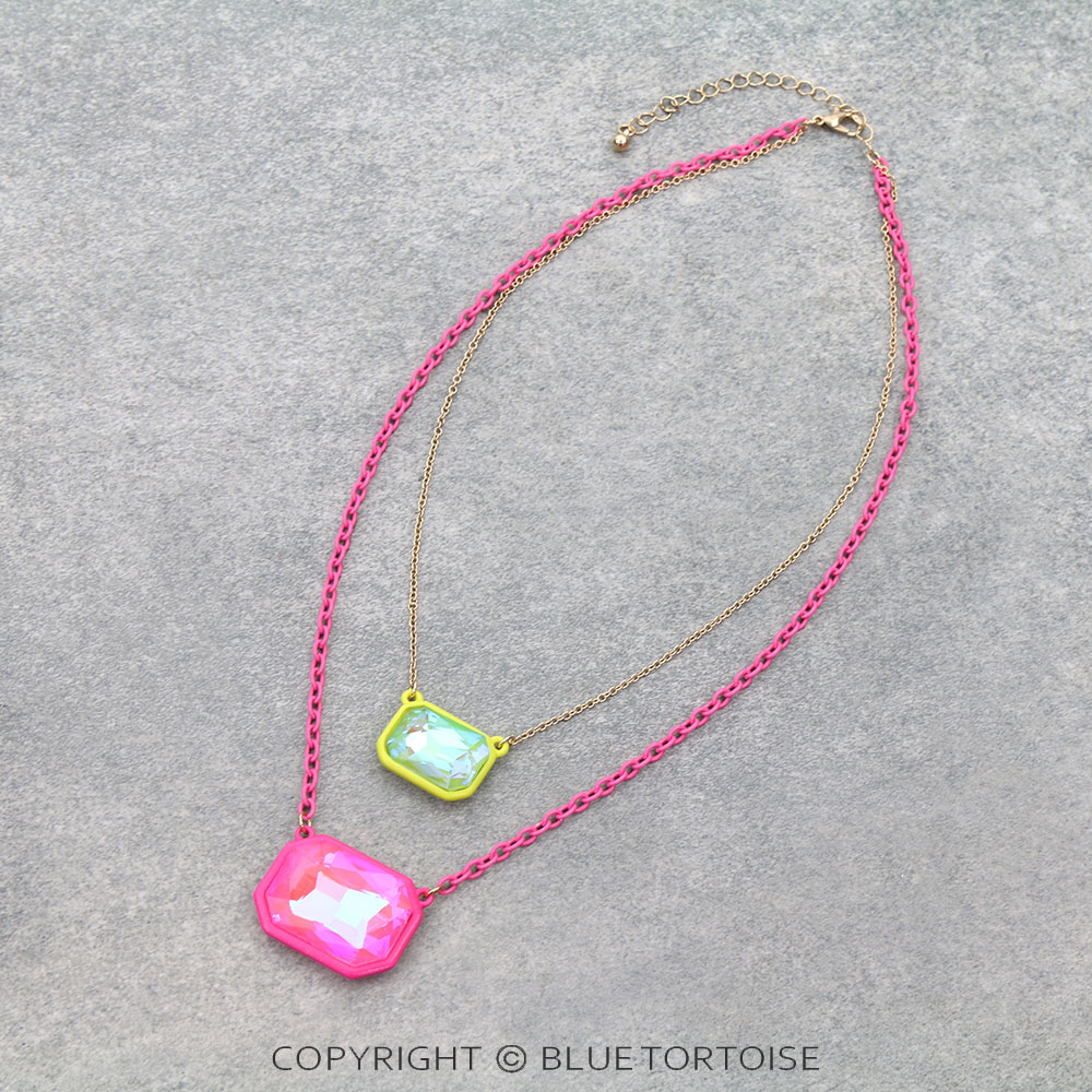 Colored Glass Stone Layered Necklace