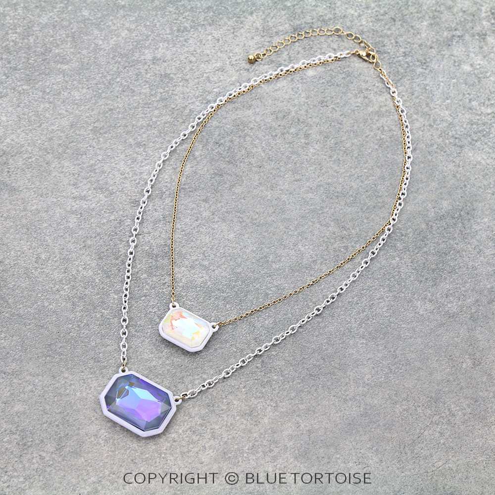 Colored Glass Stone Layered Necklace