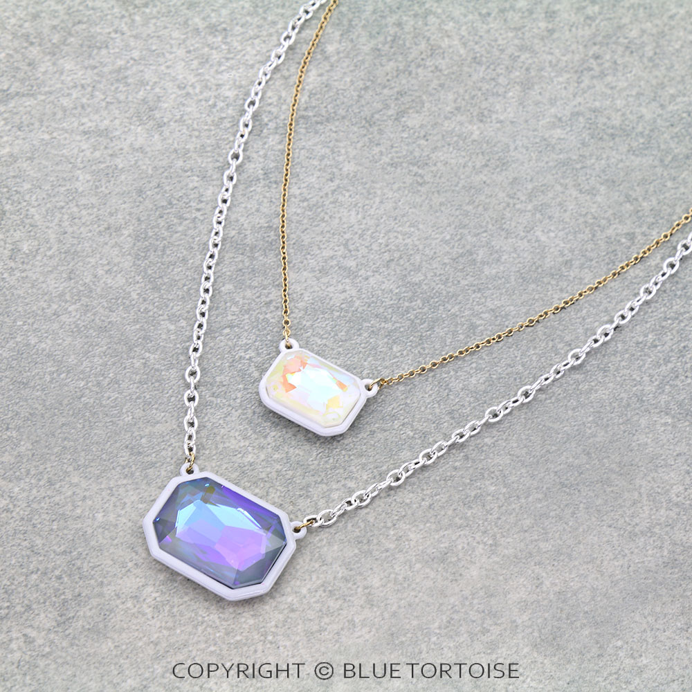 Colored Glass Stone Layered Necklace - Image 3