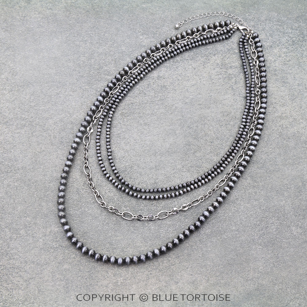 Navajo Style Pearl & Chain Multi-Strand Necklace