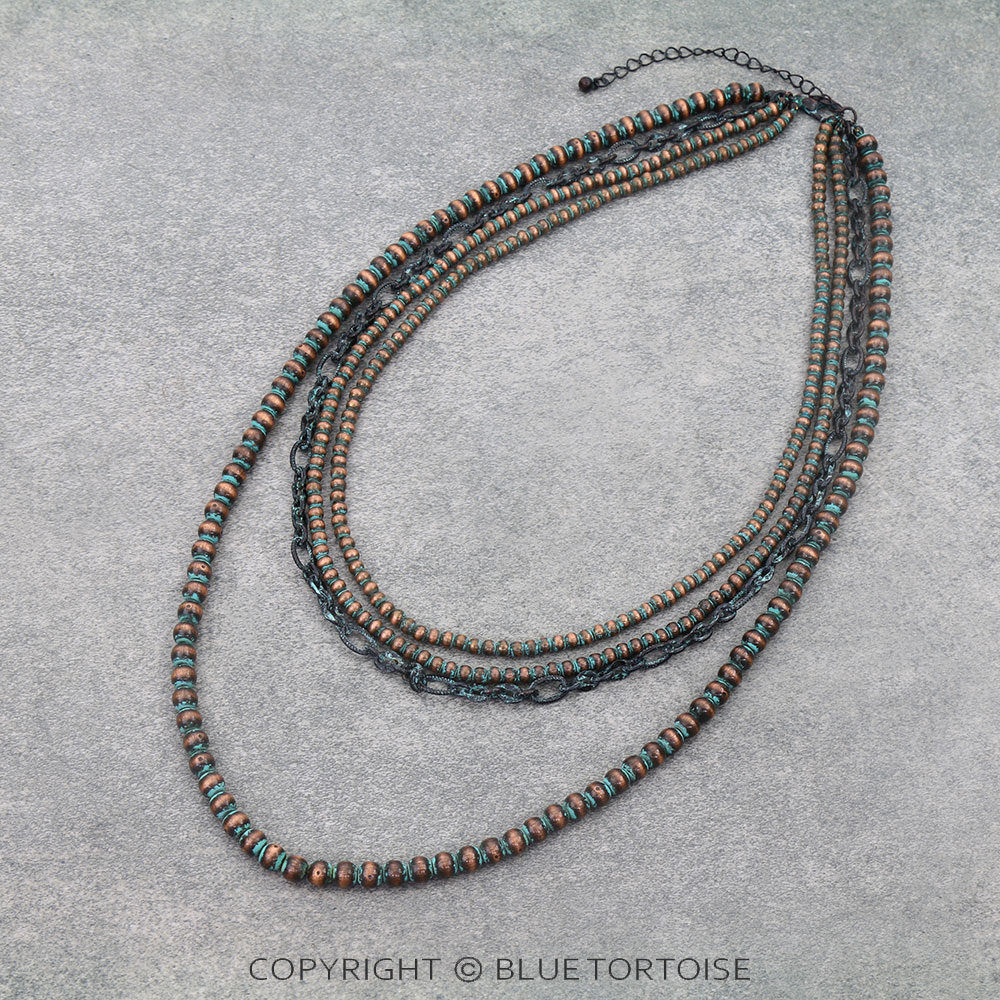 Navajo Style Pearl & Chain Multi-Strand Necklace