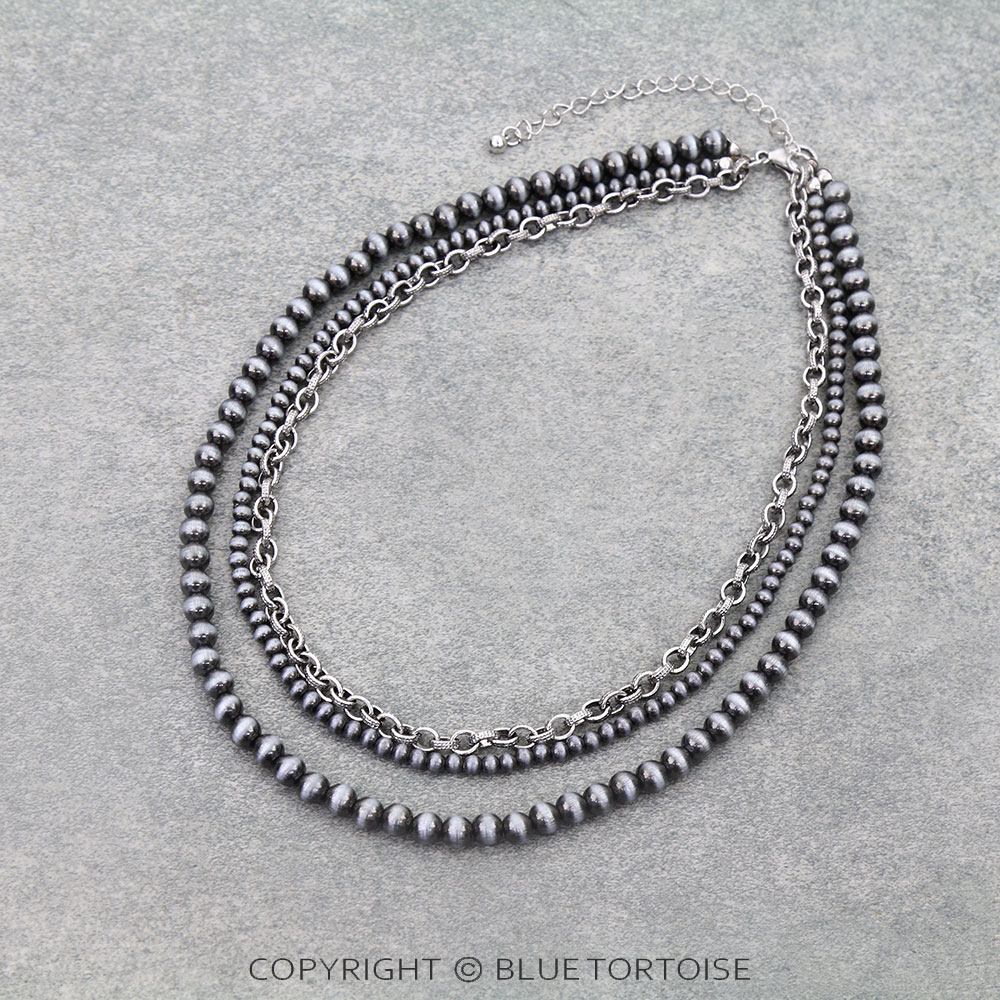 Navajo Style Pearl & Chain Multi-Strand Necklace