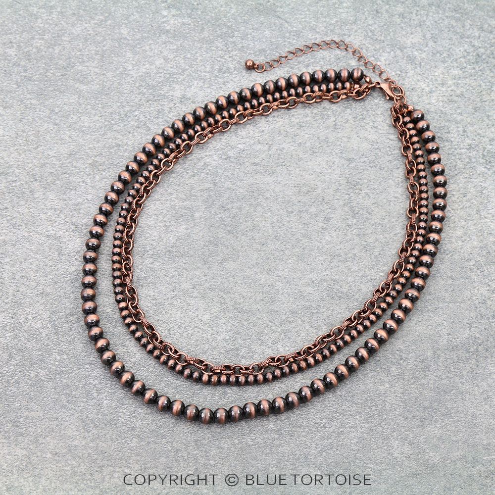 Navajo Style Pearl & Chain Multi-Strand Necklace