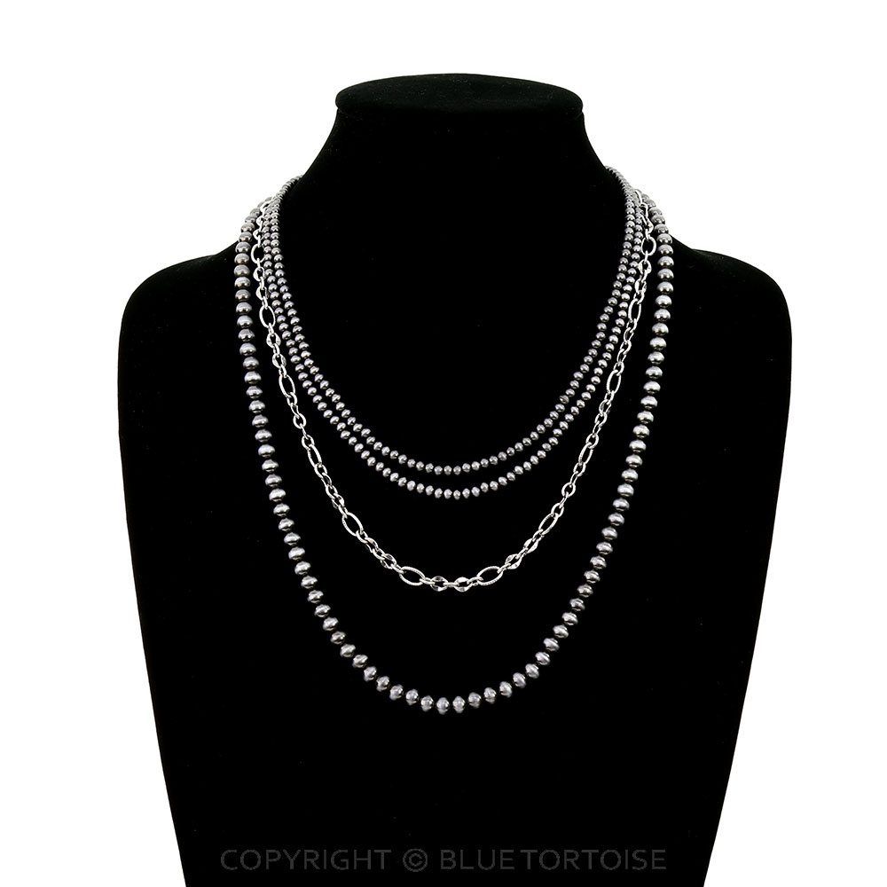 Navajo Style Pearl & Chain Multi-Strand Necklace - Image 2