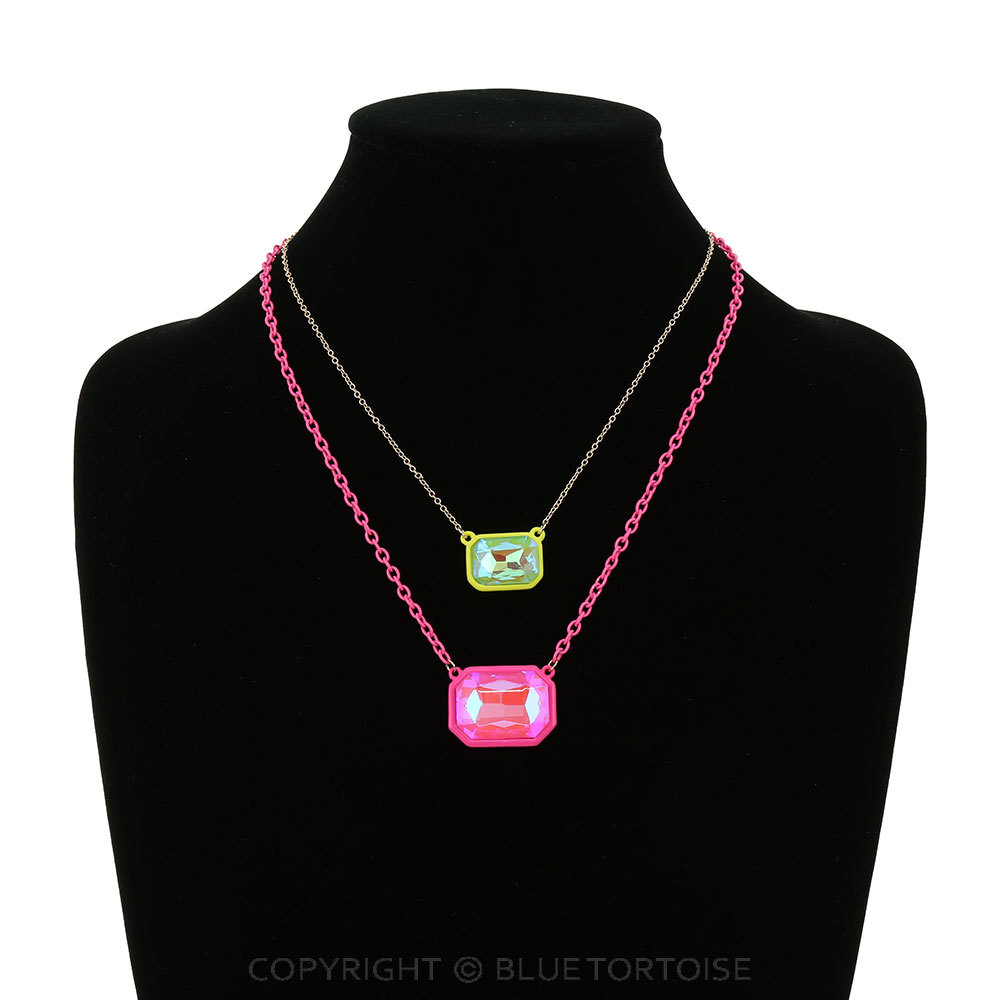 Colored Glass Stone Layered Necklace - Image 2