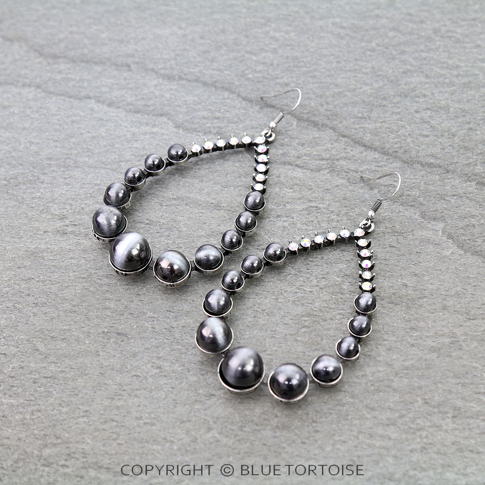Navajo Style Pearl Teardrop Dangle Earrings