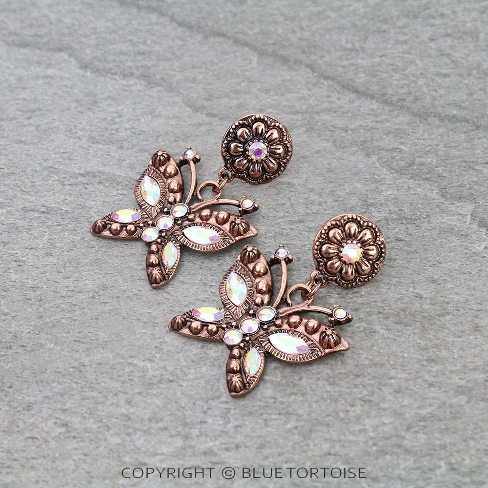 Western Butterfly with Flower Stud Earrings