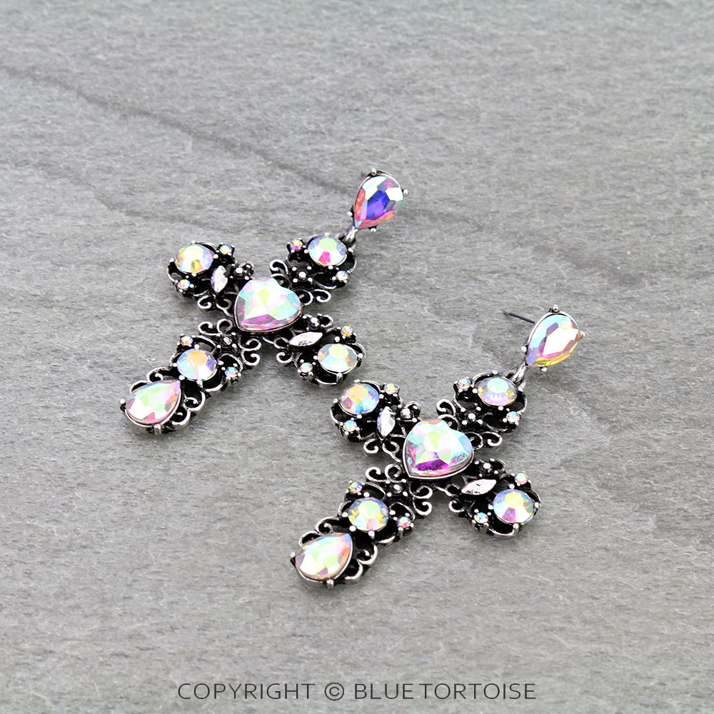 Heart Stone Cross Stud Earrings