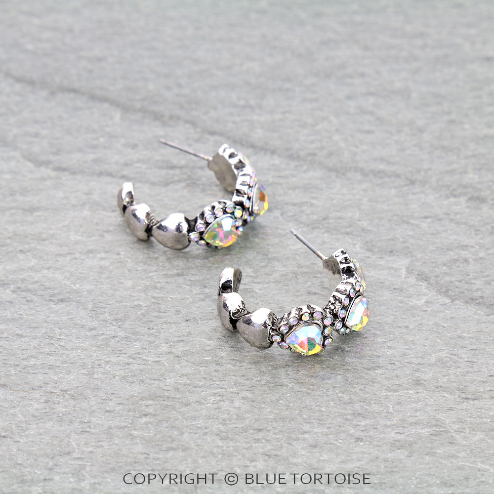 Heart Stone Hoop Earrings