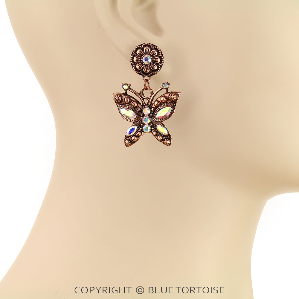 Western Butterfly with Flower Stud Earrings - Image 2