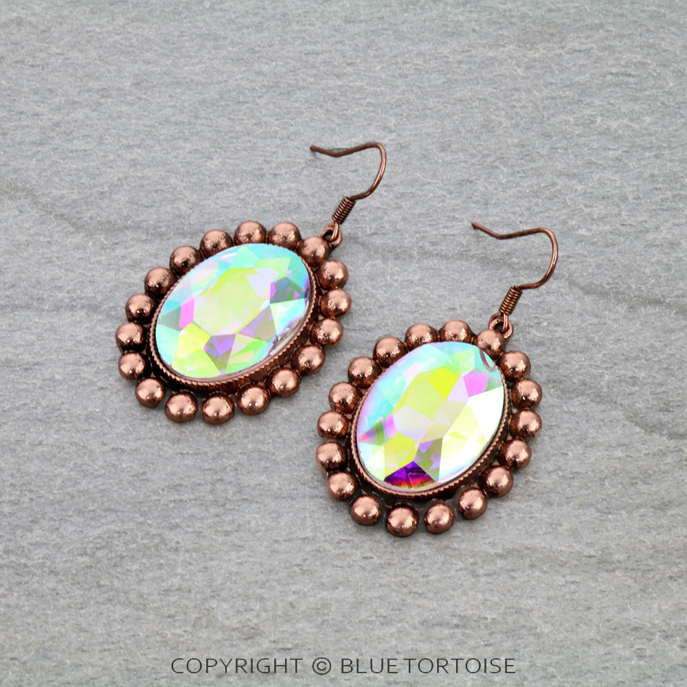 Western Oval Concho Stone Dangle Earrings