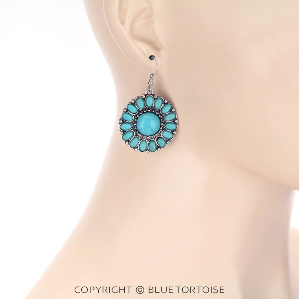 Western Concho Stone Dangle Earrings - Image 2