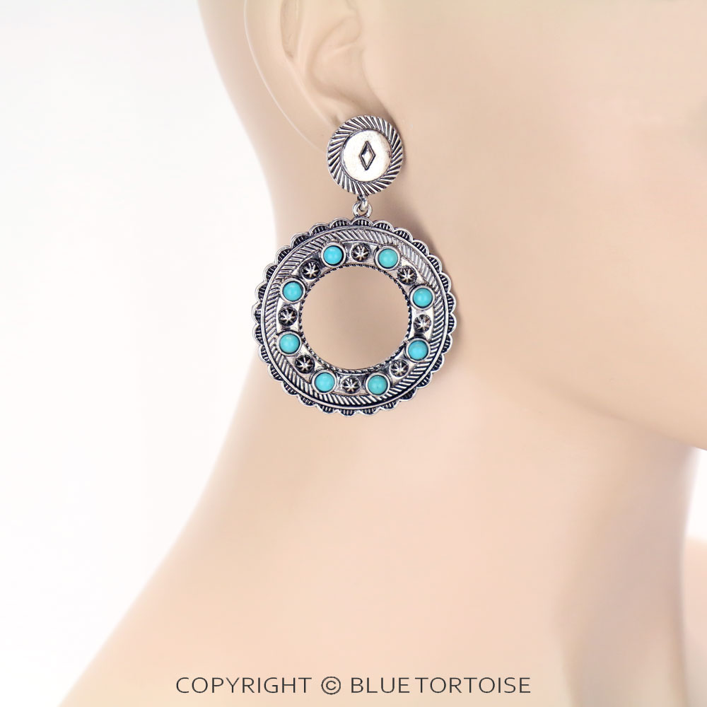 Western Round Drop Stud Earrings - Image 2