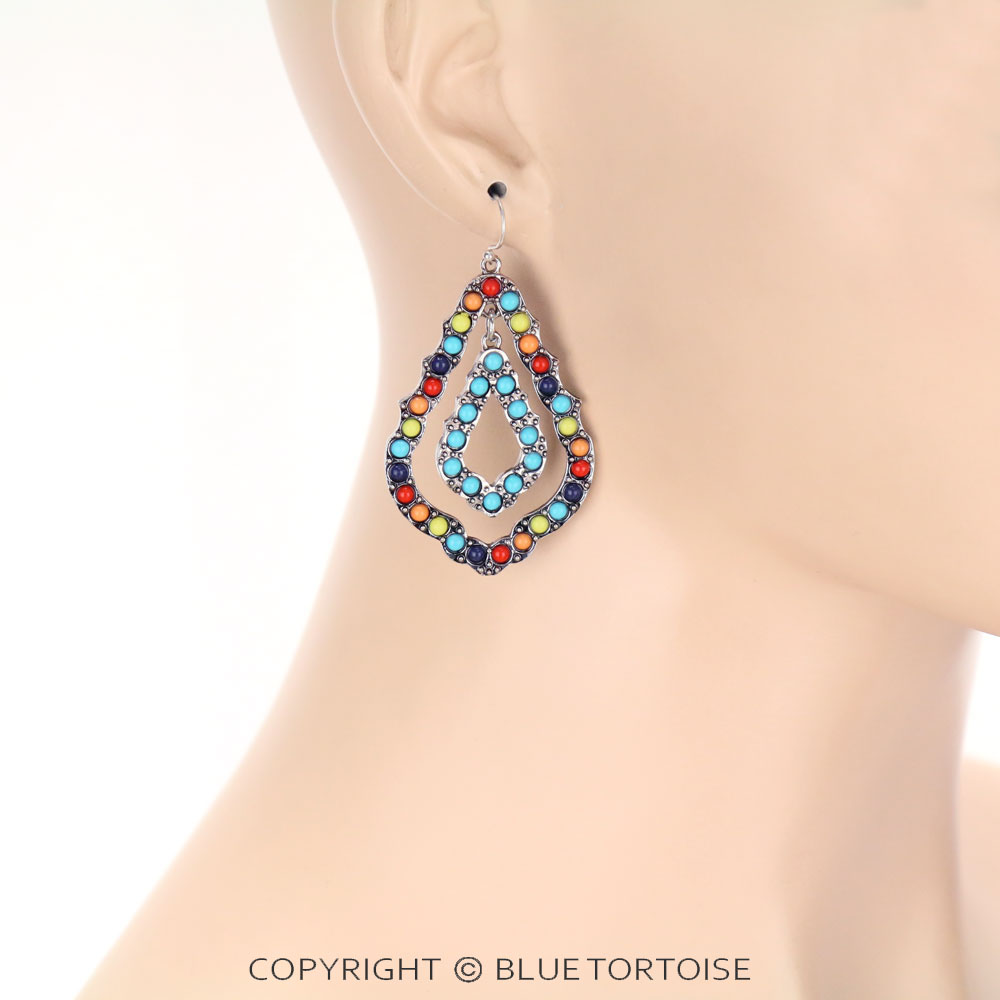 Double Quatrefoil Beaded Dangle Earrings - Image 2