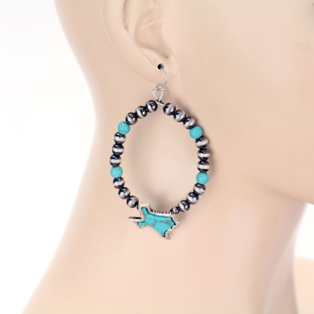 Texas Map Stone with Pearl Dangle Earrings - Image 2