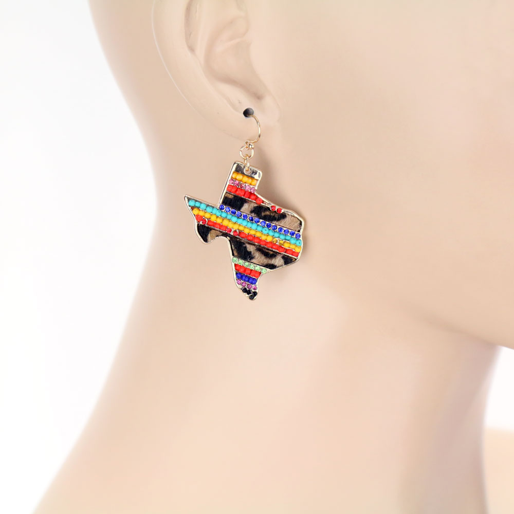Western Leather TX Map Dangle Earrings - Image 2