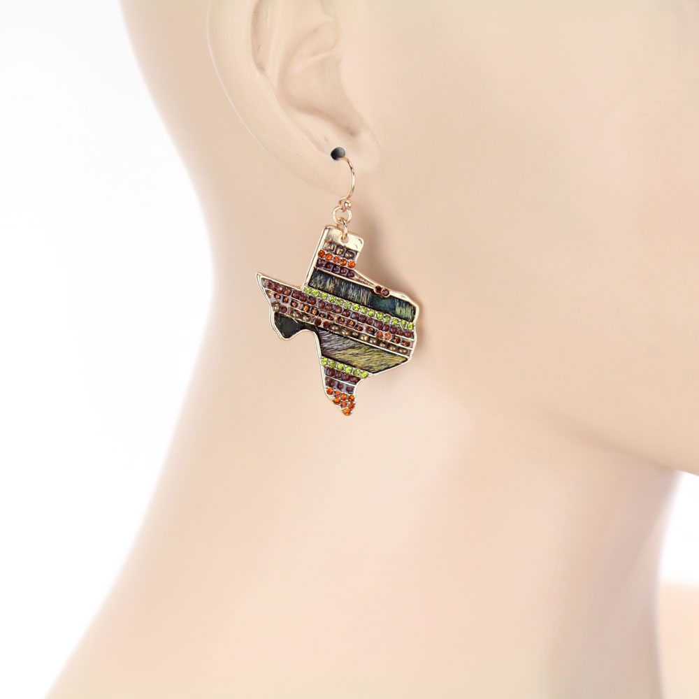Genuine Leather TX Map Dangle Earrings - Image 2