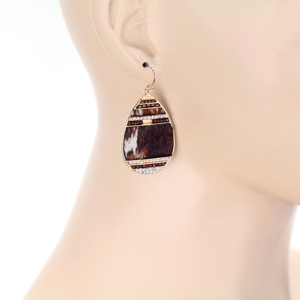 Genuine Leather Teardrop Dangle Earrings - Image 2