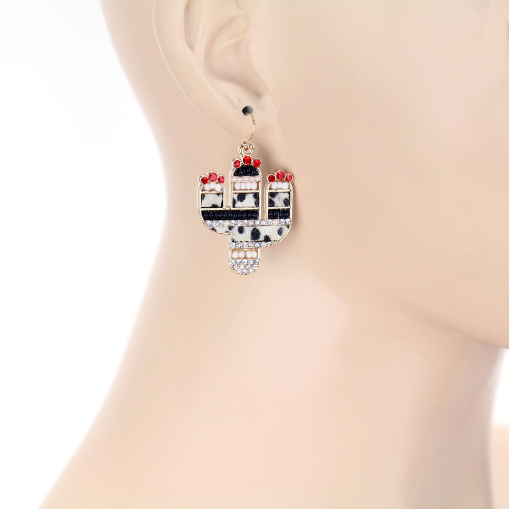 Western Leather Cactus Dangle Earrings - Image 2