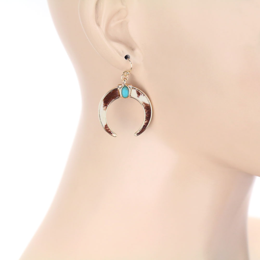 Genuine Leather Squash Blossom Dangle Earrings - Image 2