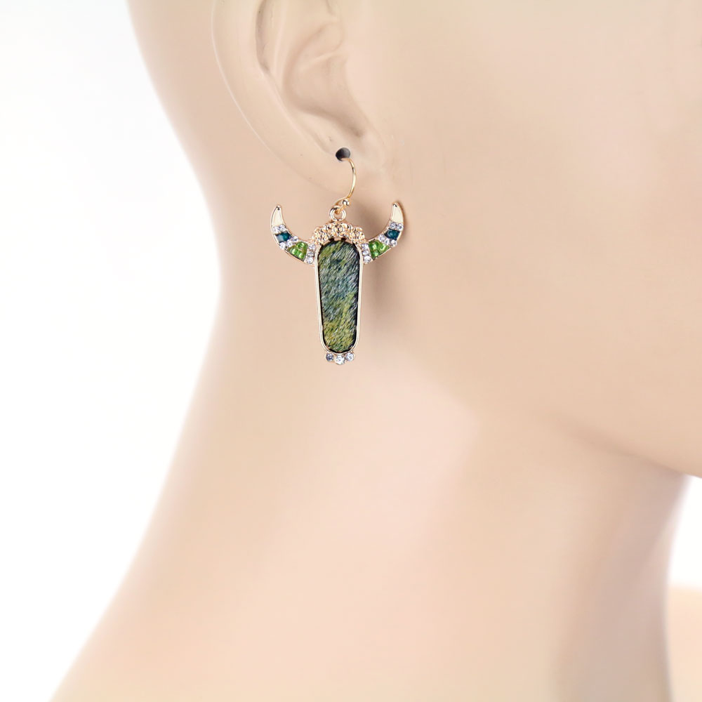 Genuine Leather Longhorn Dangle Earrings - Image 2