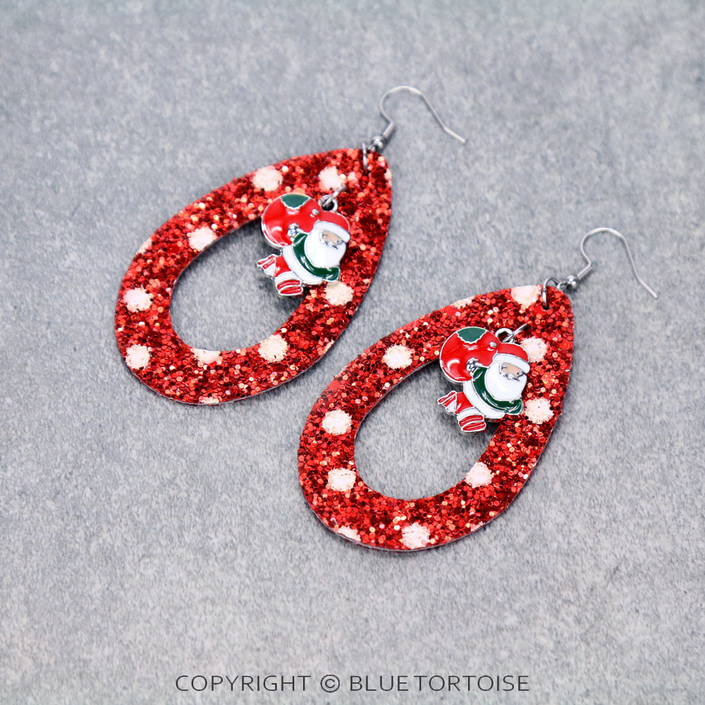 Christmas Glitter Teardrop Santa Clause Dangle Earrings