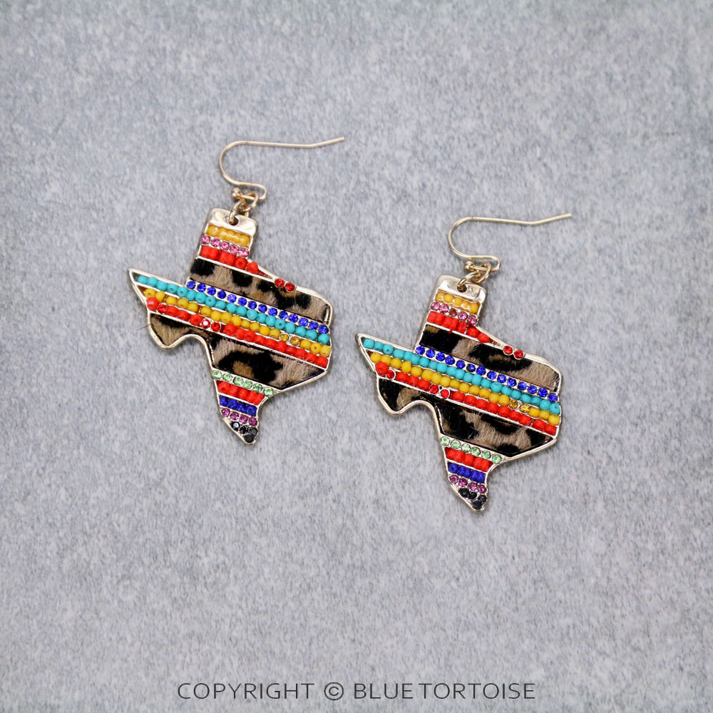 Western Leather TX Map Dangle Earrings