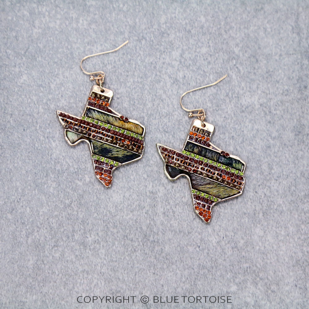 Genuine Leather TX Map Dangle Earrings