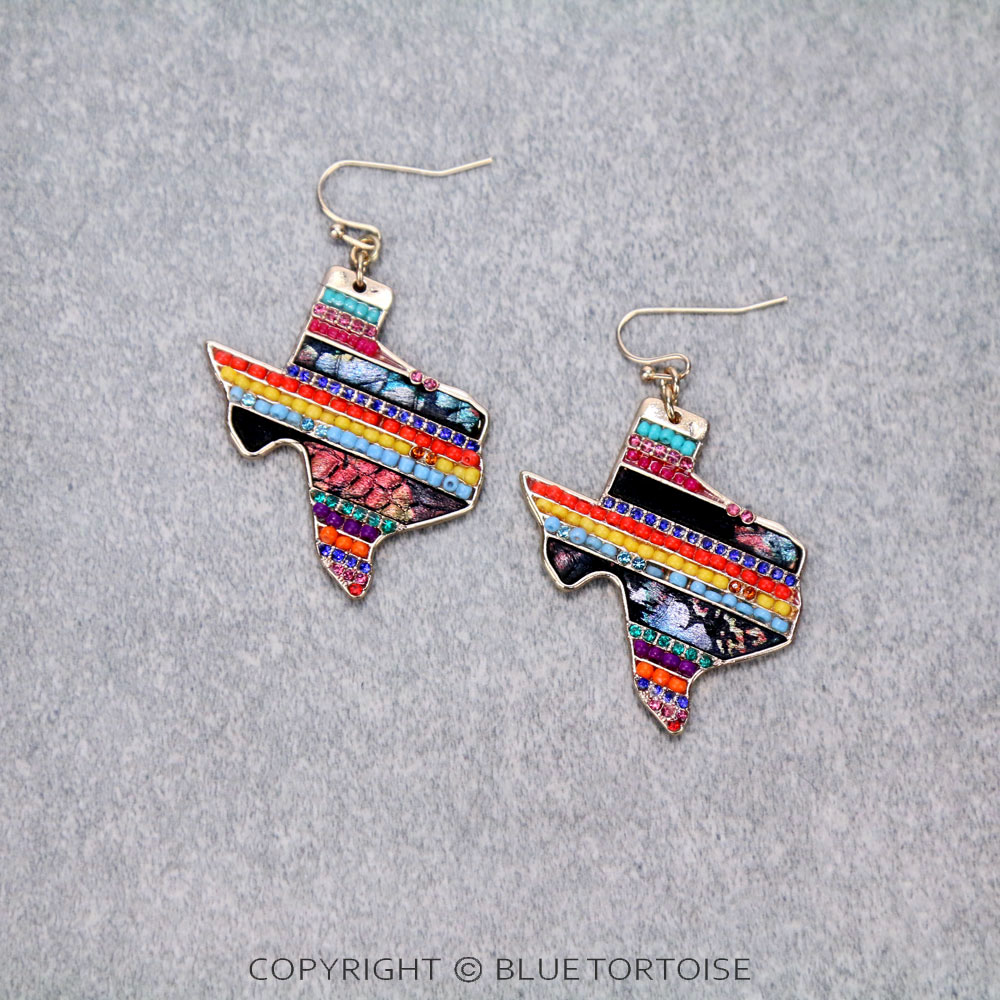Genuine Leather TX Map Dangle Earrings