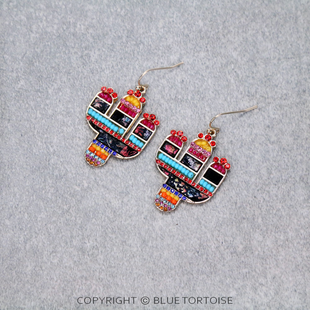 Genuine Leather Cactus Dangle Earrings