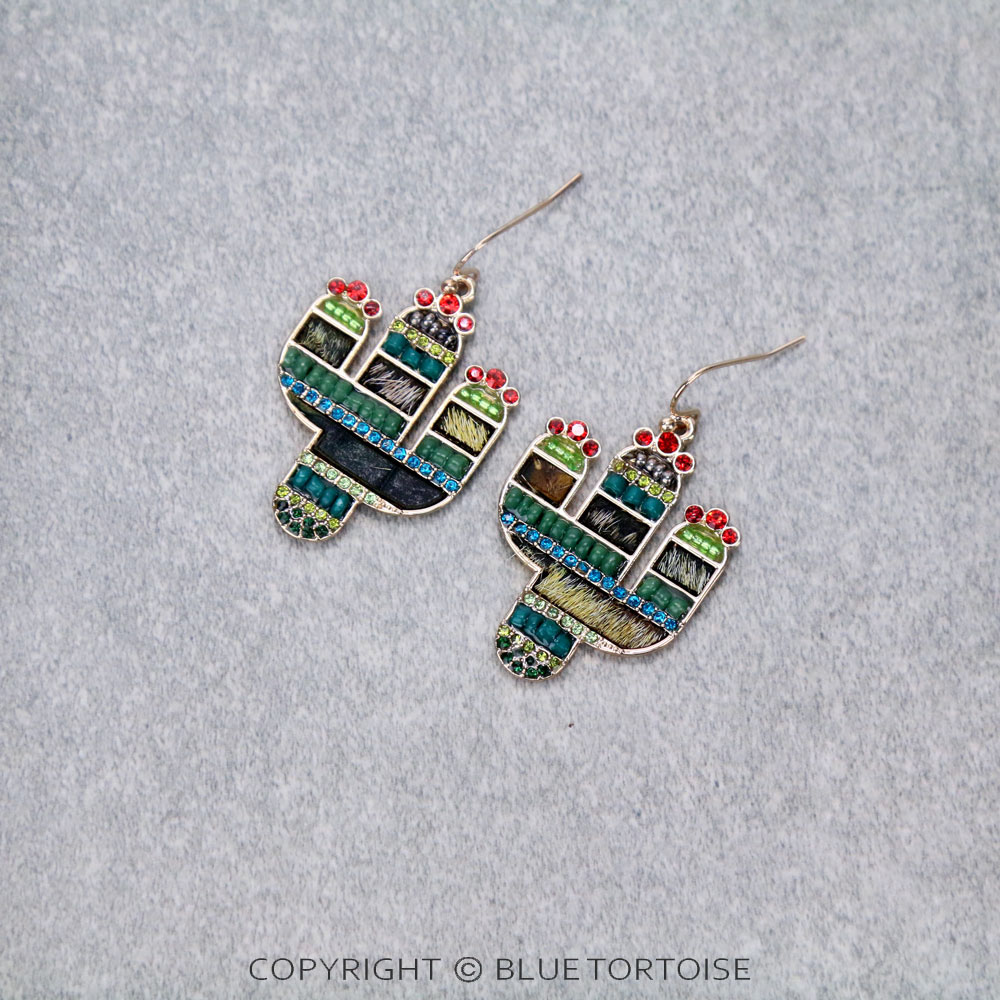 Genuine Leather Cactus Dangle Earrings