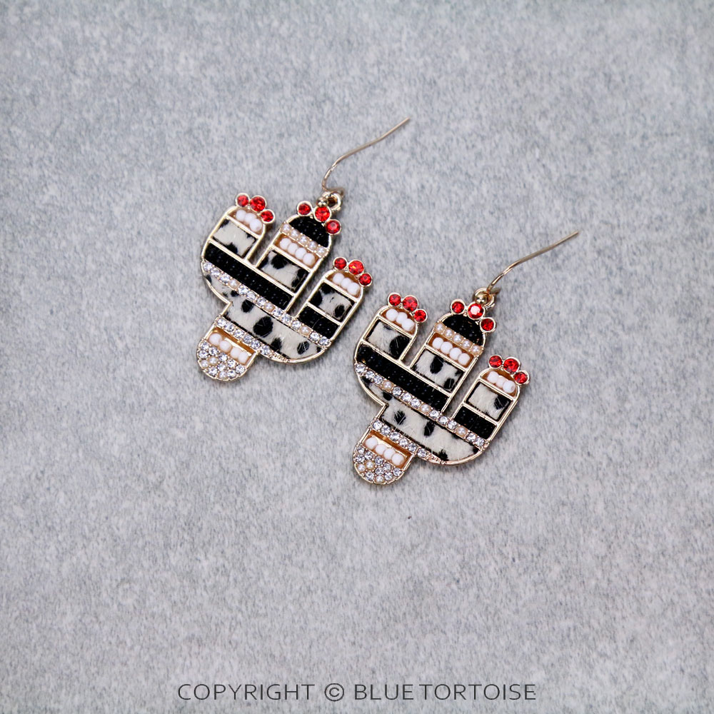 Western Leather Cactus Dangle Earrings