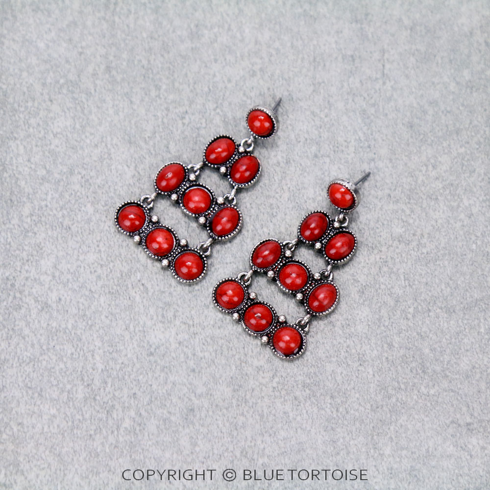 Western Stone Drop Stud Earrings