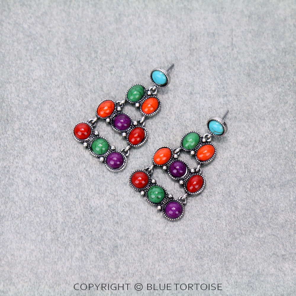 Western Stone Drop Stud Earrings