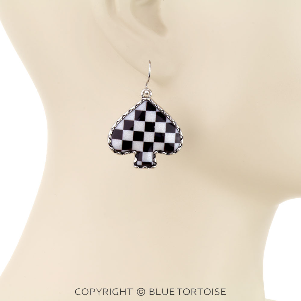 Spade Checker Board Dangle Earrings - Image 2